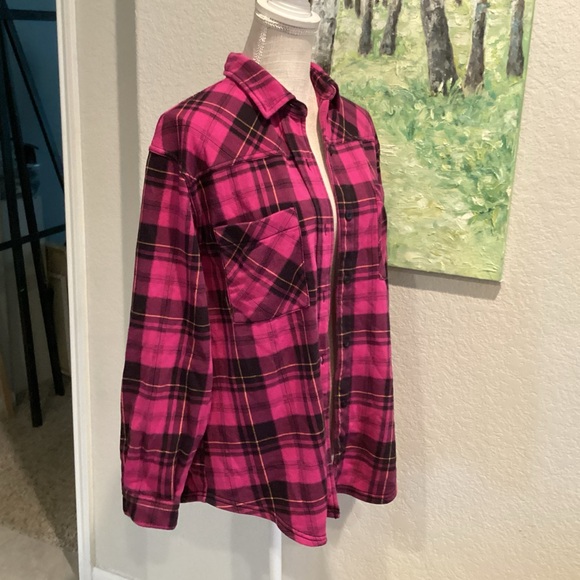Time and Tru Fuchsia and Black Plaid Shirt - Picture 1 of 5
